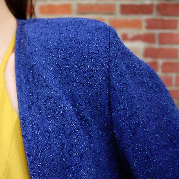 Vintage 80s Onyx Nite Lurex Bolero Jacket  Sapphire Blue Sparkle Knit | Size M - Picture 3 of 7